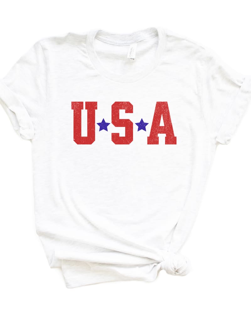 Front of a size 3XL USA Stars Short Sleeve Graphic Tee in White by Simply Sage Market. | dia_product_style_image_id:295203